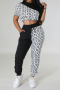 casual plus size stretch contrasting cropped t-shirt drawstring slim pants set_White