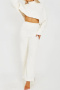 casual plus size non-stretch solid color berber fleece thick warm pants set_White