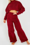 casual plus size non-stretch solid color berber fleece thick warm pants set_White_Pink_Rose Red