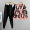 casual slight stretch knitted letter loose cardigan vest three-piece set_White_Pink