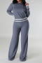 casual plus size slight stretch 3 colors long sleeve wide leg pants set_Gray