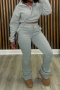 casual plus size non-stretch fleece crop sweatshirt high waist pants set_Black_Gray
