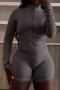 plus size stretch solid color long sleeve thumb hole shorts set new add colors_Black_White_Gray