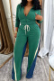 new stylish plus-size dralon & denim patchwork contrast ribbed tops pants sets_Black_Red_Green