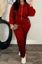 new plus-size slight stretch 6-color flannelette lapel tops & lace-up pants sets_Black_Gray_Red