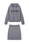 casual slight stretch ribbed knit hooded mini skirt sets_Black_Gray