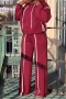 casual plus size non-stretch 4 colors stripe pattern hooded pants sets_Black_Gray_Rose Red