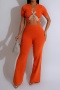 plus size stylish stretch rhinestone decor short sleeve sexy pants set_White_Orange