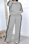 casual plus size non-stretch stripe printing high collar pants sets_Black_Gray