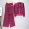 casual stretch knitted jacquard vest sweater wide leg pants three-piece set_Black_Magenta
