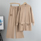 casual slight stretch solid color knitted mid-length zip-up cardigan pants set_Black_Gray_Orange_Beige_Khaki