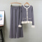 casual slight stretch flared long-sleeved knitted cardigan straight pants set_Black_Gray