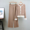 casual slight stretch flared long-sleeved knitted cardigan straight pants set_Black_Gray_Khaki 