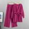 casual plus size stretch 8-colors knitted mid-length cardigan belt pants set_Black_White_Pink_Magenta