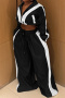 casual plus size non-stretch contrast color drawstring wide leg pants set_Black