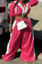 casual plus size non-stretch contrast color drawstring wide leg pants set_Black_Red_Magenta
