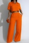 s-2xl casual slight stretch short sleeves high-waist pants sets_Black_White_Magenta_Orange