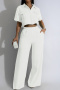 s-2xl casual slight stretch short sleeves high-waist pants sets_Black_White