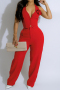 s-2xl non stretch flower decor solid color backless pants sets_Black_Red
