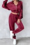 stylish plus size slight stretch velvet 4 colors zip-up outerwear & pants set_Black_Red