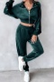 stylish plus size slight stretch velvet 4 colors zip-up outerwear & pants set_Black_Red_Dark Green