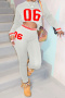 casual slight stretch letter printing crew neck pants sets_White