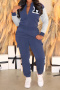casual plus size non-stretch contrast color sweatshirt fleece pants set_Black_Red_Haze Blue