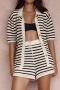 s-2xl casual slight stretch stripe knitted loose short sets_Black_Red_Deep Yellow_Blue_Beige