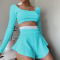 stylish plus size slight stretch 5 colors square-neck crop top & shorts set_Black_Gray_Yellow_Orange_Sky Blue