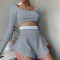 stylish plus size slight stretch 5 colors square-neck crop top & shorts set_Black_Gray