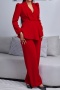 stylish plus size slight stretch 4 colors long sleeve blazer & pants set_Black_Red