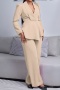 stylish plus size slight stretch 4 colors long sleeve blazer & pants set_Black_Red_Blue_Beige