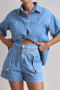 new plus-size non-stretch denim loose tops & high-waist wide-leg shorts sets_Black_Dark Gray_Sky Blue