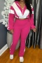casual plus size slight stretch 10 colors new contrast color pants set_Black_Pink_Magenta