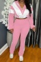 casual plus size slight stretch 10 colors new contrast color pants set_Black_Pink