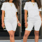 casual plus size slight stretch 13 colors solid color shorts sets_Black_White