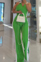 casual plus size slight stretch contrast color v-neck pants sets new add colors_Pink_Red_Green