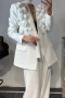 elegant non-stretch flower decor high-quality blazer pants set with belt_Black_White