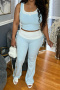 casual plus size slight stretch fake two-piece vest contrast color pants set_Black_Light Pink_Sky Blue