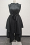 stylish high stretch pleated ruffle loose with belt top & pants set_Black