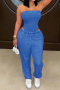 stylish slight stretch solid color tube top bodysuit and sweatpants set_Pink_Orange_Blue