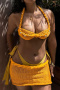 sexy slight stretch halter-neck pearl decor mini skirt sets_Yellow