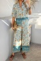 casual bohemian style non-stretch floral print short sleeve blouse & pants set_Pink_Yellow_Orange_Multicolor