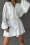 casual slight stretch wrinkle fabric ruffle shorts sets_White