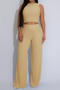 casual plus size high stretch solid color high waist wrinkle fabric pants set_Black_Yellow_Light Green_Khaki 