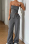 casual plus size stretch solid color tube top slit drawstring vest pants set_Black_Dark Gray