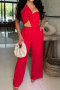 stylish plus size non-stretch solid color tube top bow decor vest pants set_Black_Red