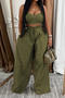 casual plus size non-stretch sling crop vest high waist wide leg pants set_Black_Green
