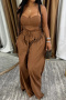 casual plus size non-stretch sling crop vest high waist wide leg pants set_Black_Green_Brown