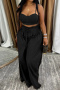 casual plus size non-stretch sling crop vest high waist wide leg pants set_Black
